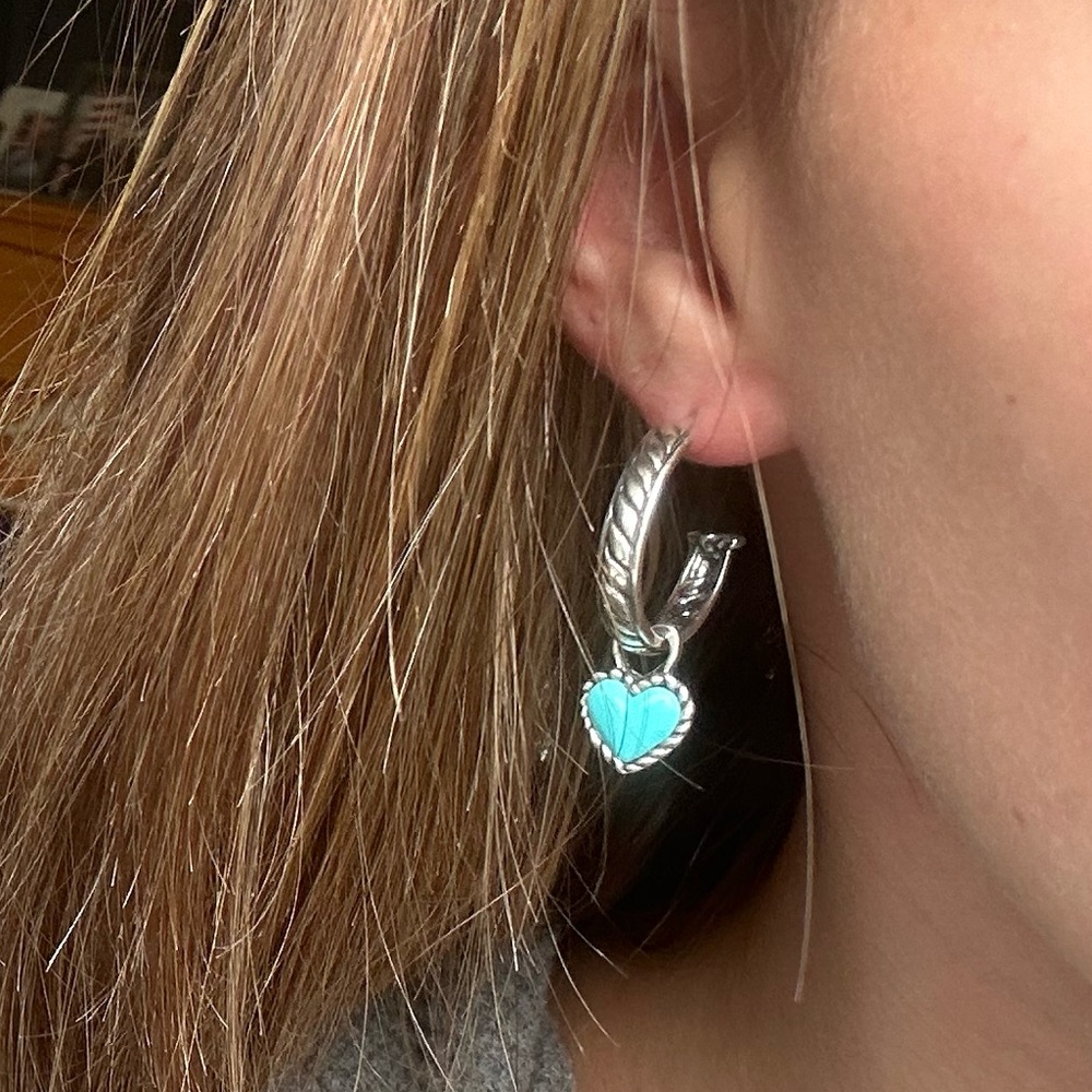 Silver and Genuine Turquoise Heart Earrings